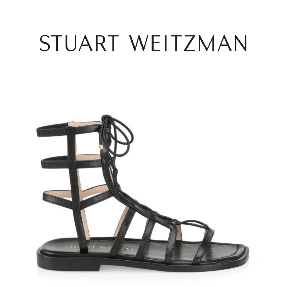 Stuart Weitzman Kora Lace-Up Gladiator Sandals Black Size 8 M - Picture 3 of 3